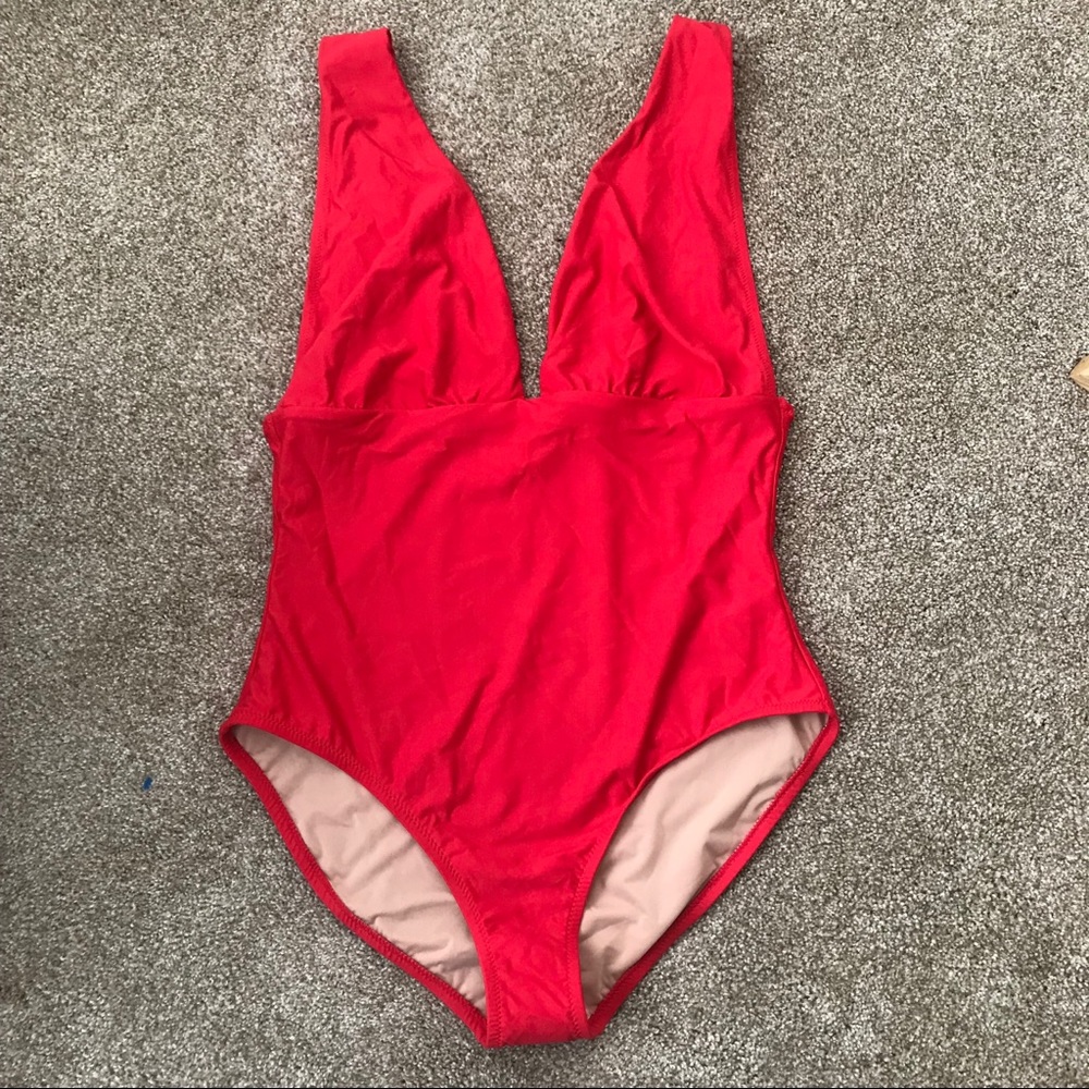 J. Crew Red Plunge V-Neck Straps Swimsuit 16 - Picture 3 of 7